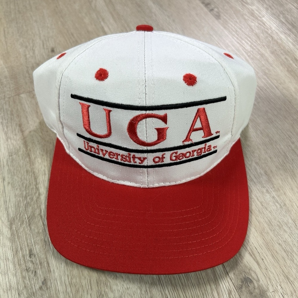 VTG Georgia Bulldogs Snapback Hat College The Game Bar Line White Red Cap